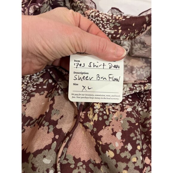 Vintage 70s Sheer Watercolor Floral Print Midi Dress Long Sleeve Tie Neck Ruffle - Picture 13 of 13